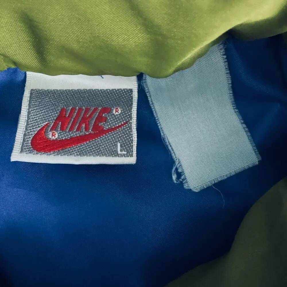 VTG 90s Nike Windbreaker Jacket Blue Green Colorblock Men‎ LG Pack Hood Half Zip